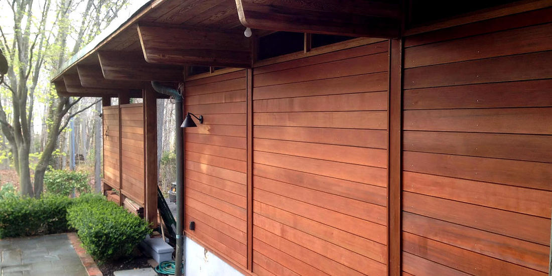 1x6 SHIPLAP PATTERN - CUSTOM MILLED 1/4 inch NICKEL GAP SHADOW PROFILE - CVG CEDAR GRADE - STAINED TIMBER OX Walnut