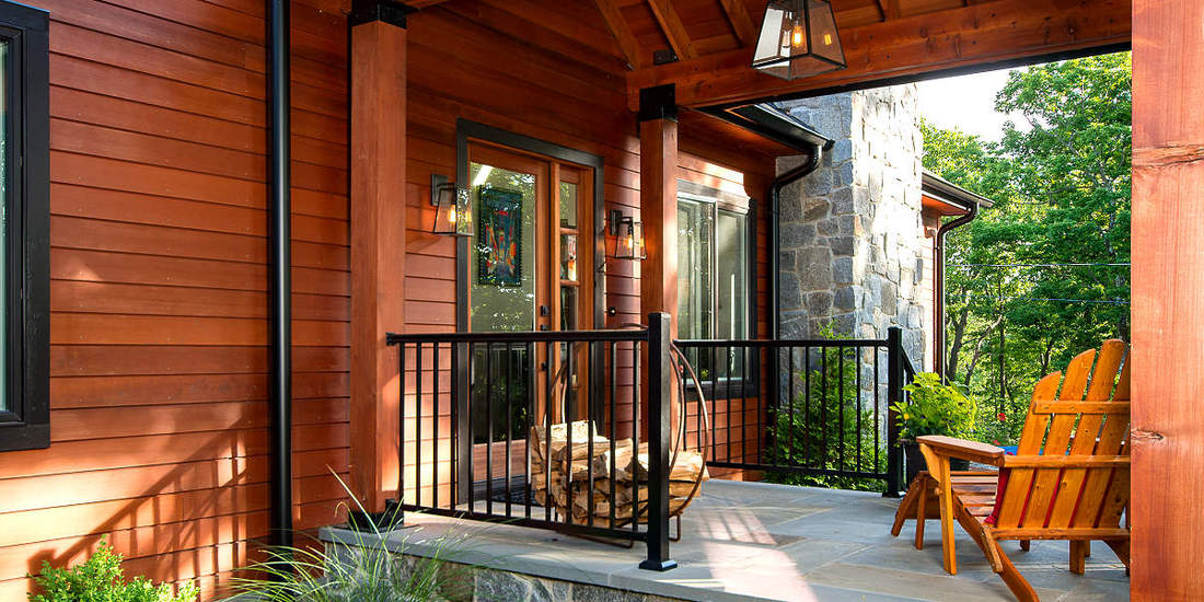 SHIPLAP CLEAR CEDAR SIDING (CUSTOM NICKEL GAP PROFILE) PORCH WITH CEDAR LUMBER BEAMS NJ