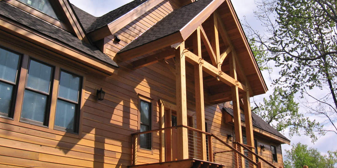 redwood near clear sap b grade 1x8 bevel siding timberframe home in NY