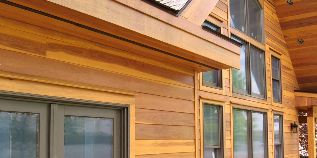 redwood near clear sap b grade 1x8 bevel siding timberframe home in NY