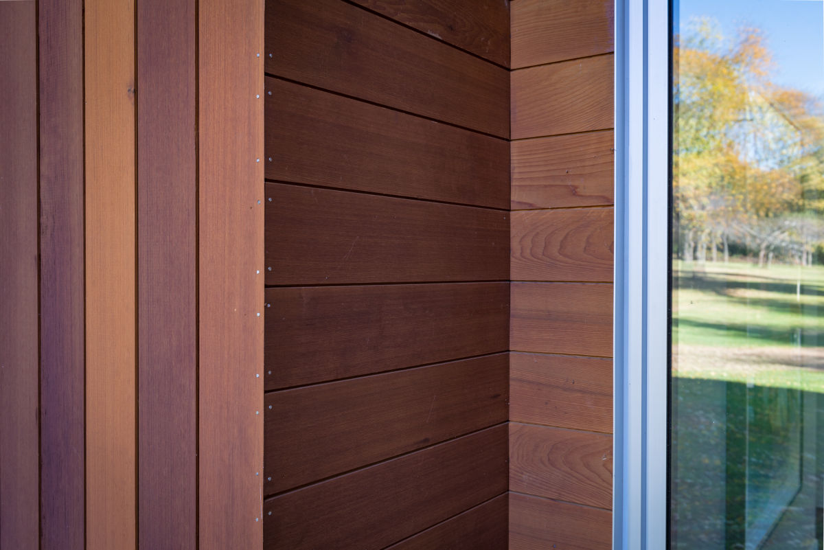 TONGUE AND GROOVE PATTERN CUSTOMER FINELINE PROFILE CLEAR WRC CEDAR 1X6 FINISHED SIKKENS BUTTERNUT TRANSLUCENT STAIN