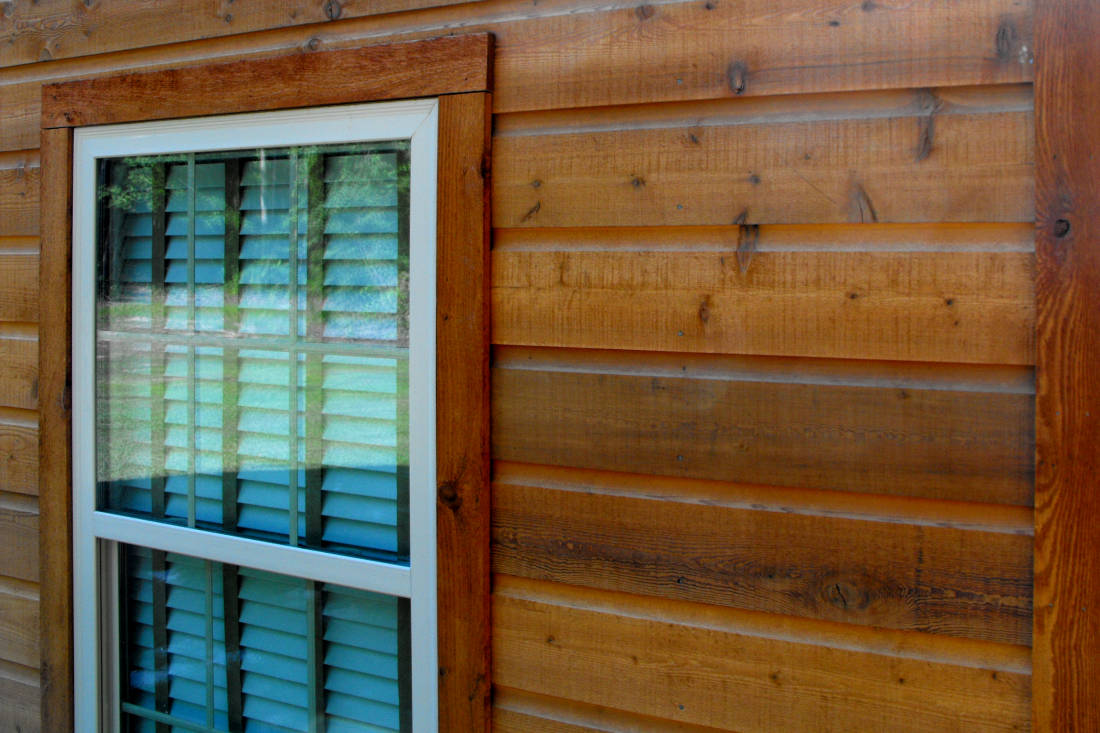  1x8 Dutch/Cove Lap PAD (Partially Air Dried) Stained with Olympic 716 Cedar Tone Semi-transparent stain