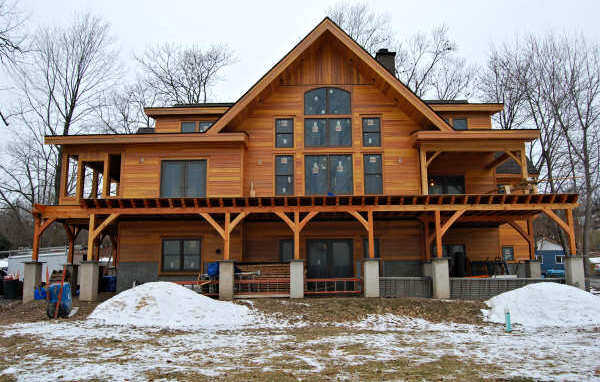 Redwood Siding SAP B Near Clear installed on Timberframe Home in New York