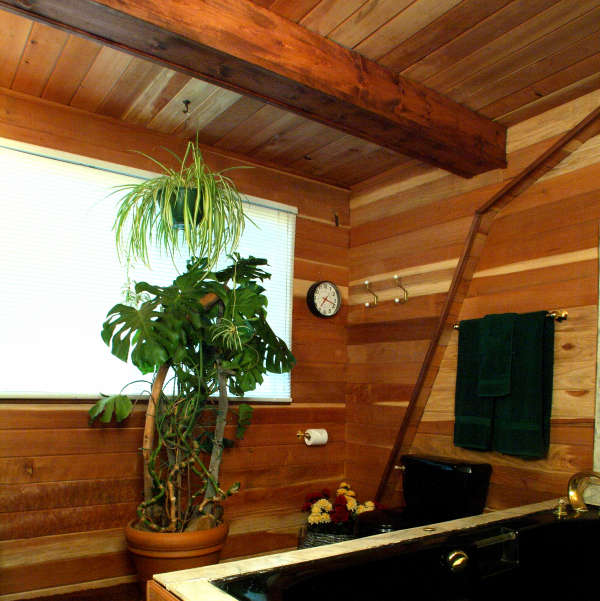 Redwood Paneling in Bathroom 