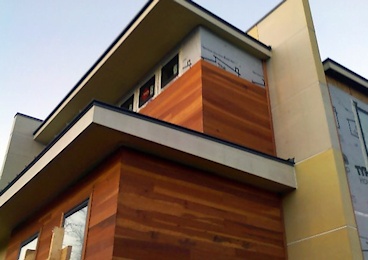 Redwood Siding - SAP B grade 1x6 Tongue & Groove Flush Joint Profile Olympic 717 Redwood semi-trans stain Redwood Siding - SAP B grade 1x6 Tongue & Groove Flush Joint Profile Olympic 717 Redwood semi-trans stain